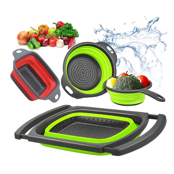 Silicone Kitchen Food Strainer Basket Drainer, Collapsible Kitchen Colander Drain Basket