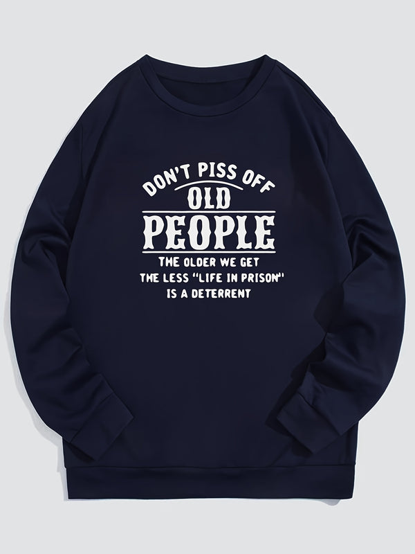 Men's Stylish Slogan Print Pullover Sweatshirt For Big And Tall Guys, Plus Size