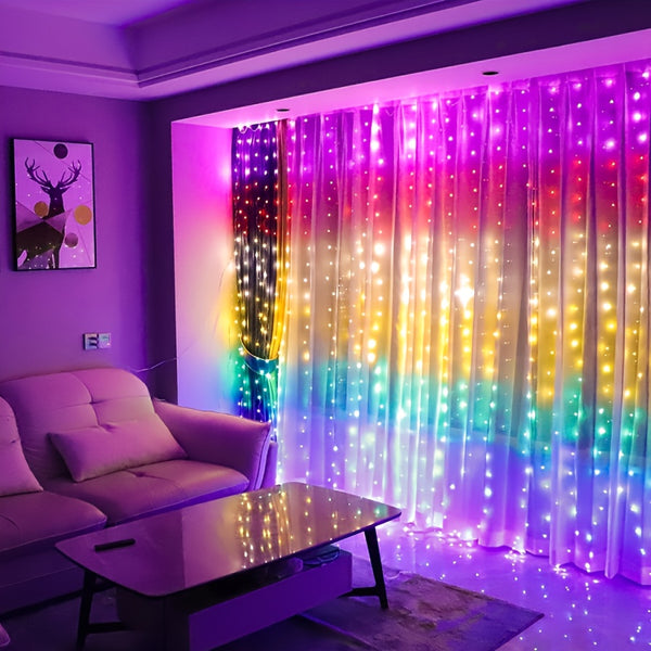 1pc, Rainbow USB Remote Plug With Hooked LED Curtain Light 118.11"x110.23"