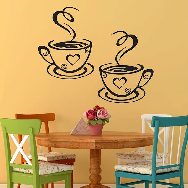 1pc Home Kitchen Restaurant Cafe Tea Wall Sticker, Coffee Cups Sticker, Wall Decor, 12.2*7.36inch/31*18.7cm