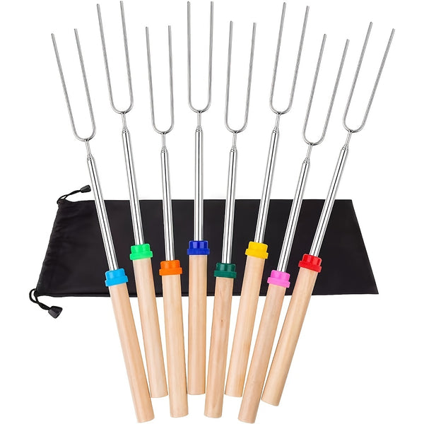 6pcs/8pcs Roasting Sticks Can Extend To 32inch, Telescopic BBQ Fork, Grill Stick For Campground & Fireplace