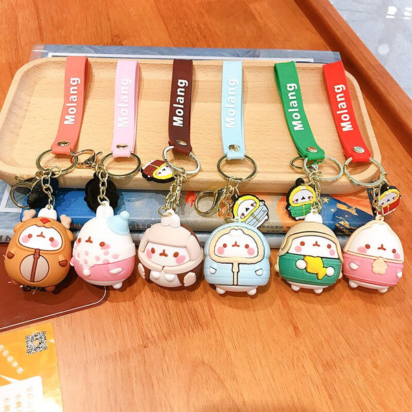 2022 Molang Rabbit Korean Cartoon Keychain Cute And Exquisite Pvc Cartoon Doll Key Chains Hanging Decoration Keyring Accessories