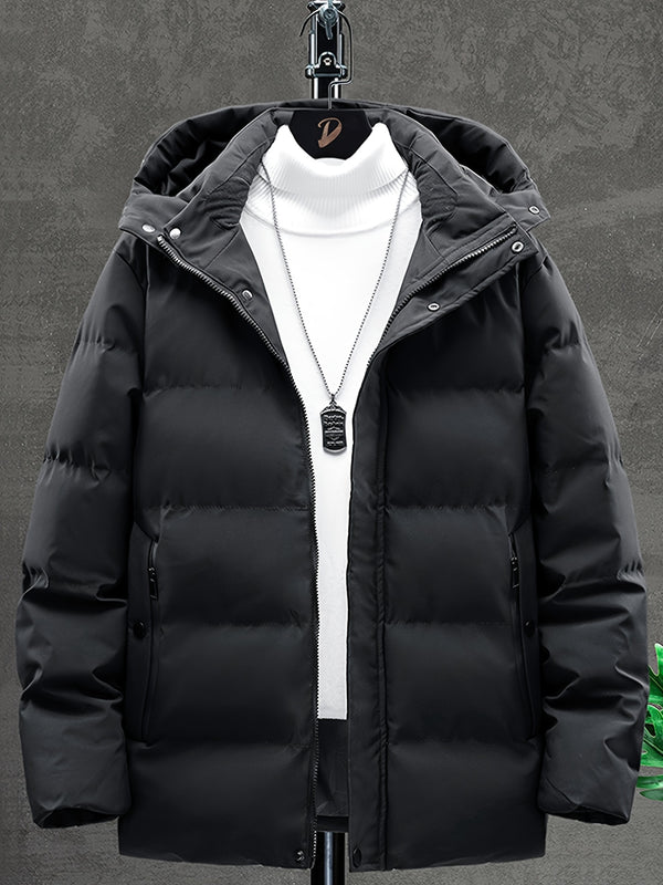 Plus Size Men's Hooded Puffer Coat, Christmas Thickened Thermal Jacket Top For Winter Cold Weather