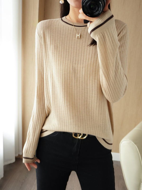 Casual Crew Neck Knit Sweater Solid Long Sleeve Fall Winter Bottoming Sweater Women's Clothing