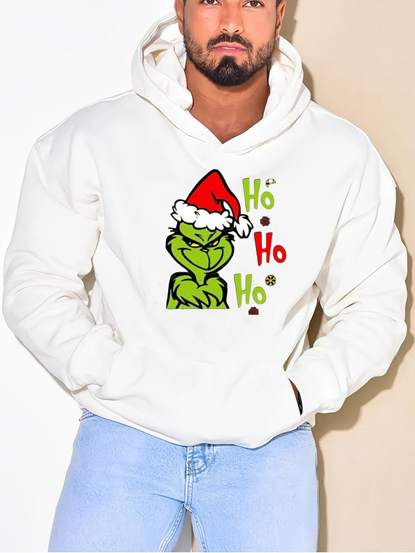 Men's Christmas Print Pocket Hoodie For Big And Tall Guys, Plus Size