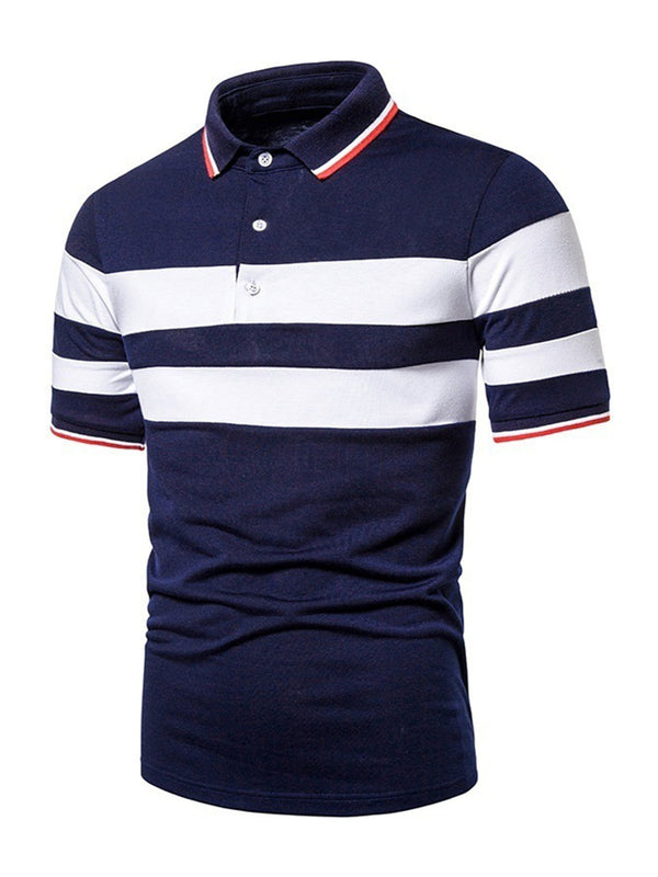 Men's Fashion Two Tone Panel Short Sleeve Polo Shirt