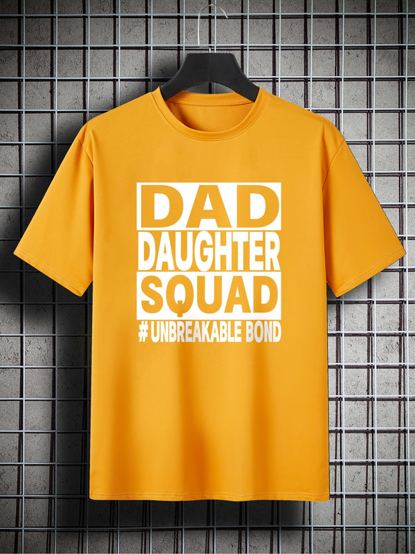 Men's Plus Size 'DAD DAUGHTER SQUAD' Print Plain Color Short Sleeve Crew Neck T-shirt, Oversized Casual Clothing For Big And Tall Guys