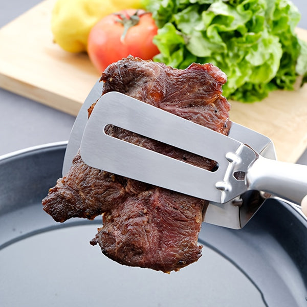 1pc Stainless Steel Frying Shovel Clip, Multifunctional Steak BBQ Tongs, Frying Fish Spatula Clip, Bread Clip, Household Kitchen Tool