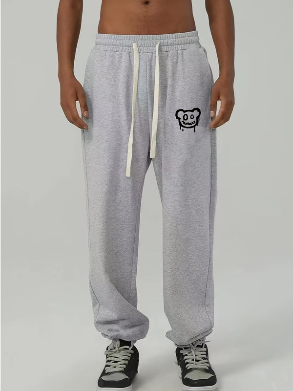 Plus Size Men's Long Pants, Bears Print Drawstring Waist Sweatpants For Big And Tall Guys