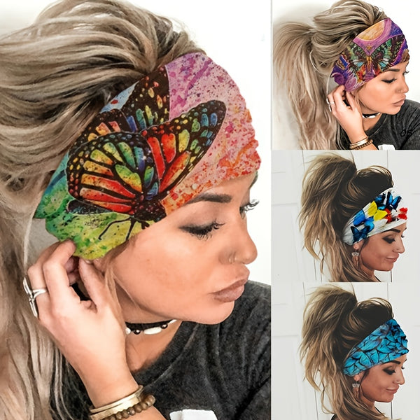 Wide Boho Headband Headwrap Butterfly Stretch Hair Bands Bandana Yoga Running Athletic Turban Head Bands Head Scarfs Hair Accessories For Women And Girls