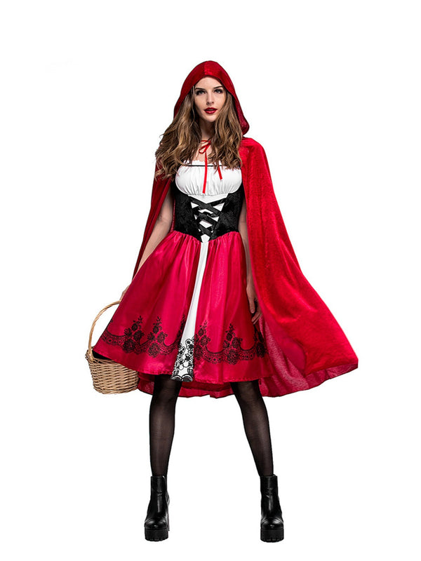 Women's Halloween Cosplay Red Riding Hood Dress With Cape Cloak,Costume Clothings