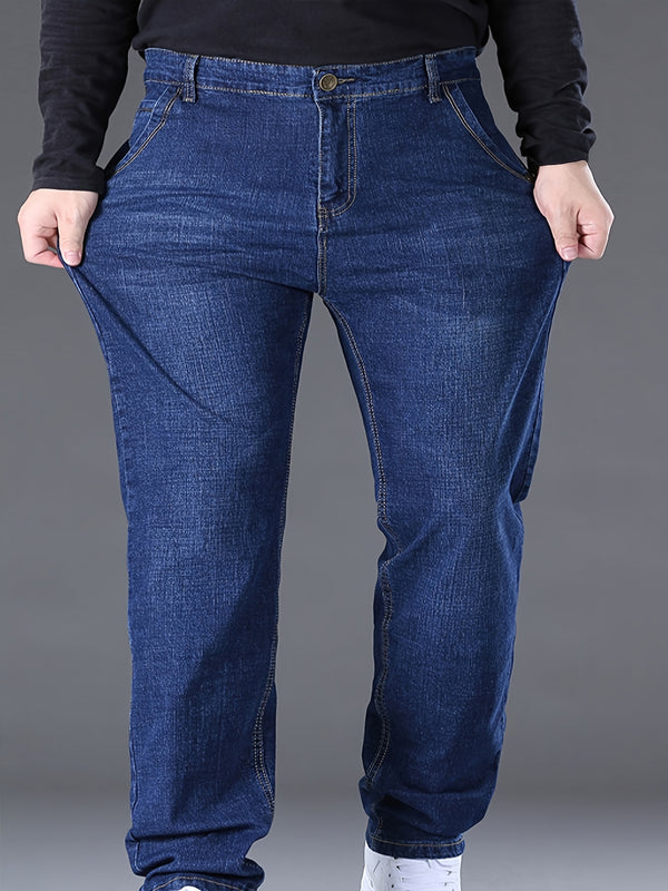 Plus Size Men's Stretch Jeans, Casual Loose Jeans For Big And Tall Guys