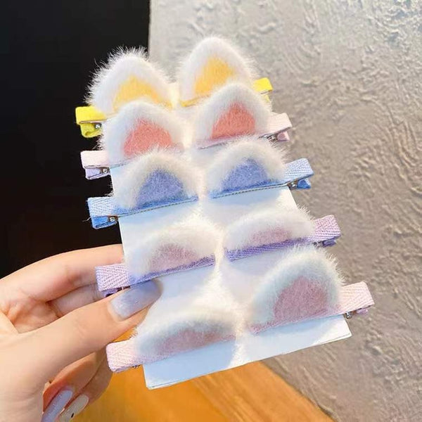 2Pcs Girls Cute Soft Plush Cat Ears Hairpins hair accessories Children's Cartoon Sweet Hair Clips Headwear Ornaments Gift