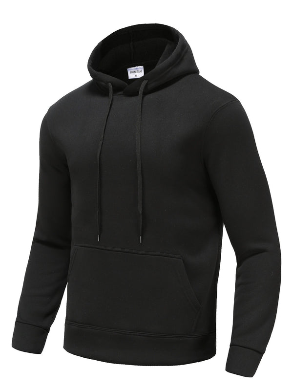 Men's Solid Color Pocket Drawstring Thermal Hoodie