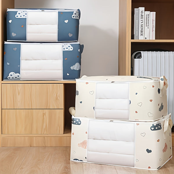 1pc Household Quilt Storage Bag, Clothes Storage Box, Dust-proof Cartoon Graphic Closet Storage Bag