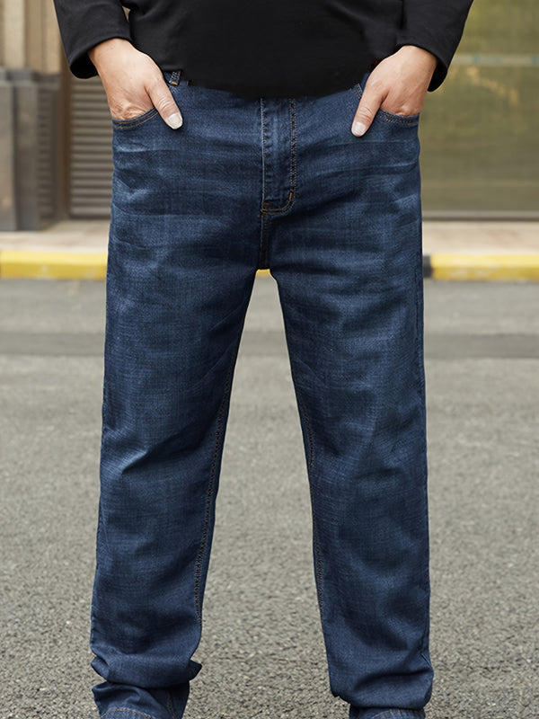 Men's High-waist Loose Straight Jeans With Zipper For Big And Tall Guys, Plus Size