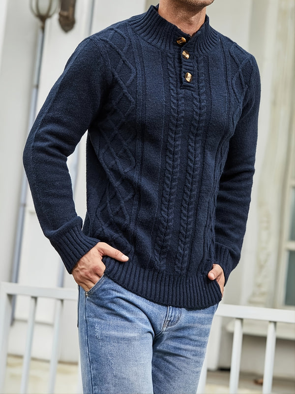 Men's Cable Knit Button Retro Pullover Sweater For Fall/Winter