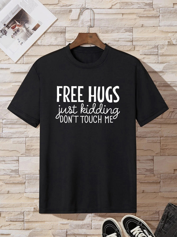 Men's 'Free Hugs' Inspired Letter Print Solid Color T-shirt Christmas Gifts