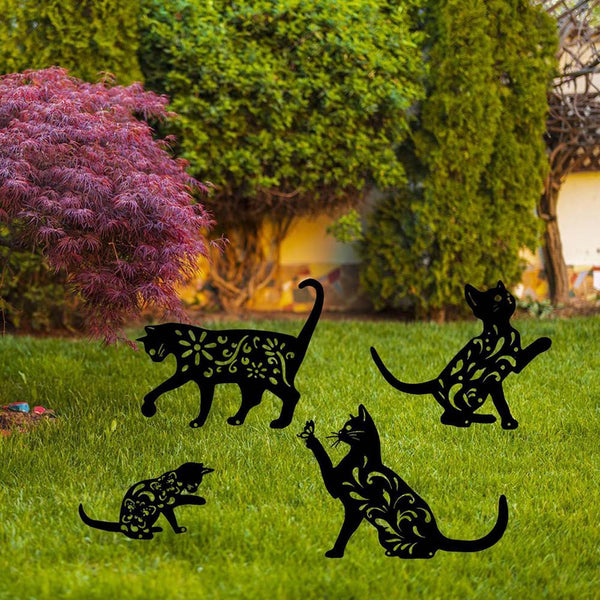 4pcs Black Cat Cutouts Metal Garden Stakes Yard Sign Party Backyard Decorative