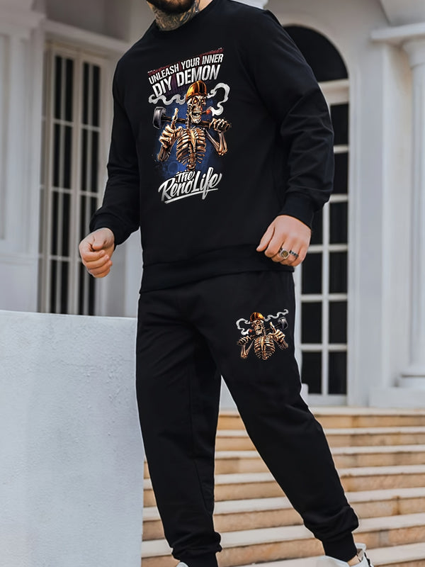 Men's Funny Graphic Pullover Sweatshirt & Sweatpants For Big And Tall Guys, Plus Size