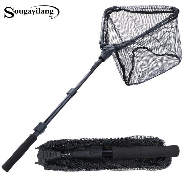 Sougayilang Fishing Net Fish Landing Net, Foldable Collapsible Telescopic Pole With EVA Handle, Durable Nylon Material Mesh For Safe Fish Catching Or Releasing