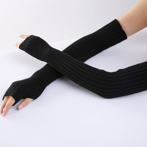 Ladies Winter Long Arm Warmer Fingerless Knit Gloves