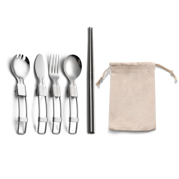 Portable Stainless Steel Kitchenware Set, Travel Chopsticks Fork Spoon Knife Fork, Foldable Carry-on Tableware For Outdoor Camping