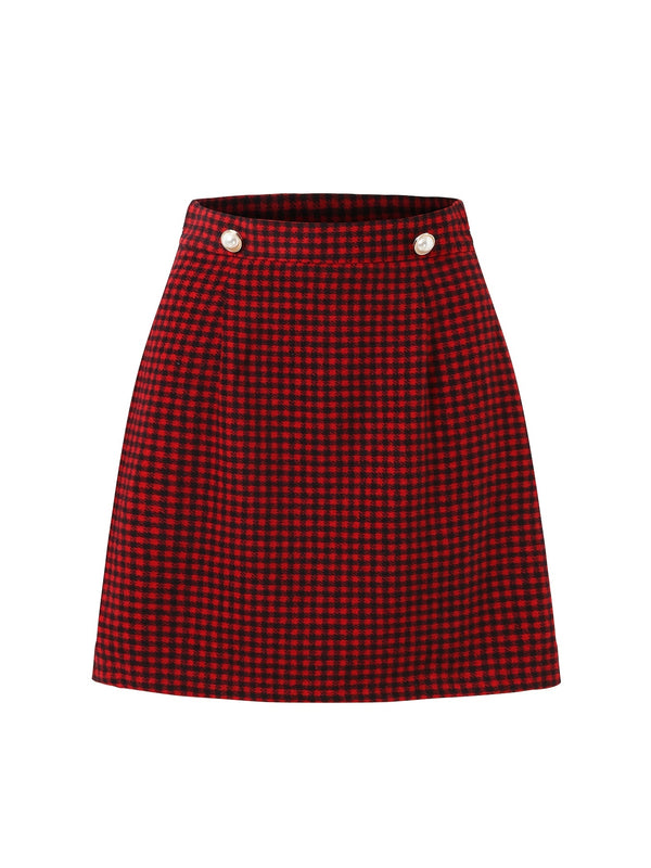 Plaid Red Gingham Mini Skirt, Elegant & Stylish Skirt For Office & Work, Women's Clothing