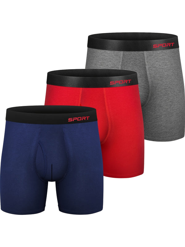 3pcs Men's Comfort Regular Stretch Elastic Breathable Cotton Boxer Sports Briefs