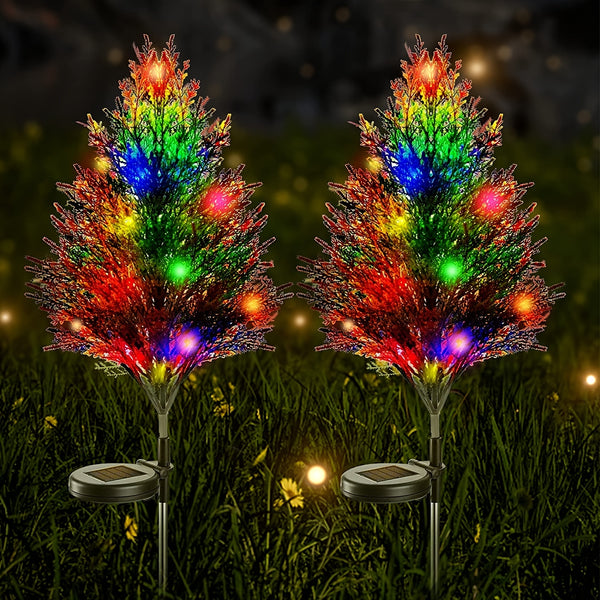 2pcs Solar Tree  Ground Lights IP65 Waterproof, Solar Power Stake LED Outdoor Lighting Colourful Flickering Pine Lights For Yard Patio Lawn Pathway Christmas