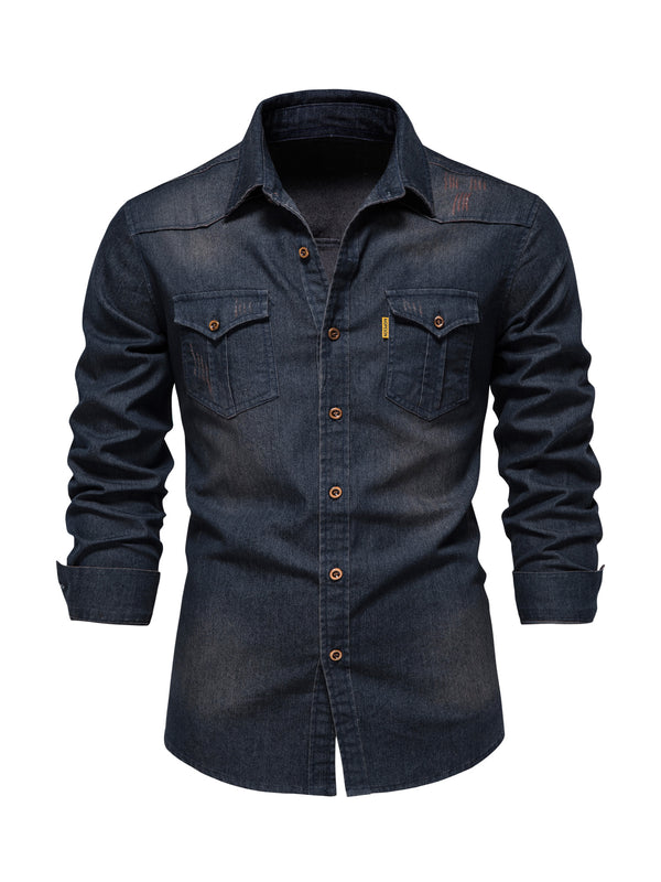 Cotton Denim Shirt Men Long Sleeve Quality Cowboy Shirts For Men Casual Slim Fit Mens Designer Clothing