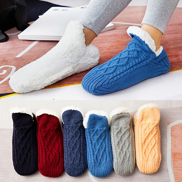 Women's Warm Thermal Sock Slippers Winter Indoor Thick Knit Fur Lined Soft Casual Crew Socks