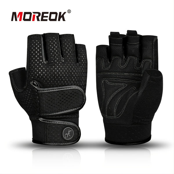 MOREOK 3/4 Finger Workout Gym Gloves For Men&Women Sport Fitness Black