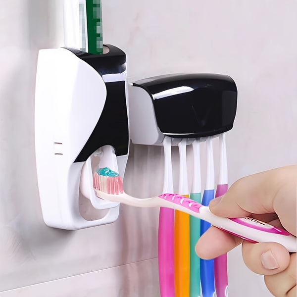 Bathroom Lazy Wall Mount Toothbrush Holder Automatic Toothpaste Dispenser Set