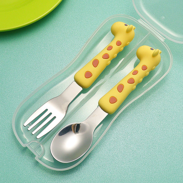 Baby's Cartoon Giraffe Shape Training Spoon Fork Set