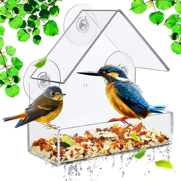 1pc Acrylic Bird Cage, Adsorption Bird Feeder For Outdoor, Transparent Plexiglass Bird Feeder