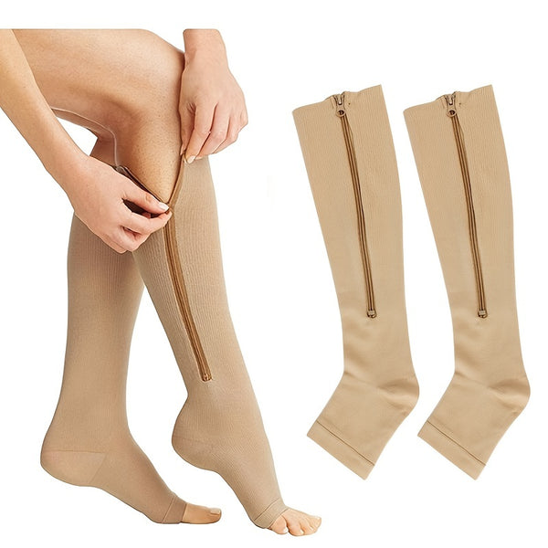 Toeless Compression Socks, Side Zip Up Knee High Socks, Varicose Veins Prevention Socks For Men & Women