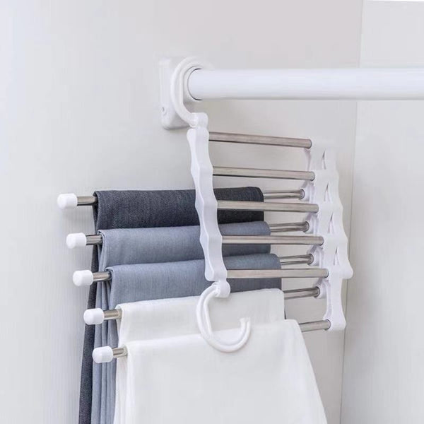 5 In 1 Stainless Steel Pants Hanger, Folding Storage Rack Trousers Hanger