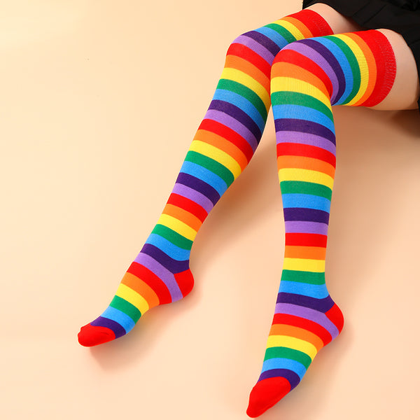 1 Pair Women's Rainbow Striped Over The Knee Socks