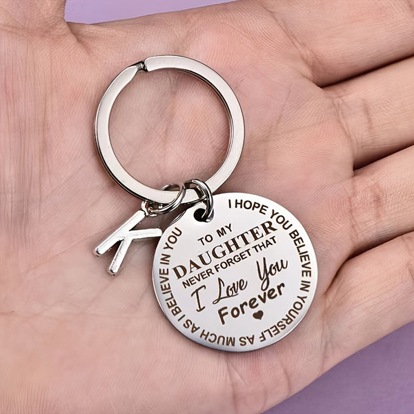 Simple Encouragement Cute 'To My Daughter ' Print Stainless Steel Key Chain Birthday Gift