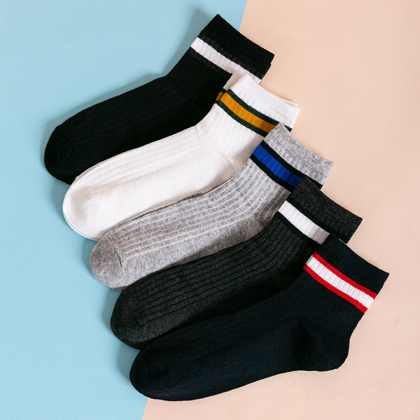 5pairs Men's Plain Color Crew Socks