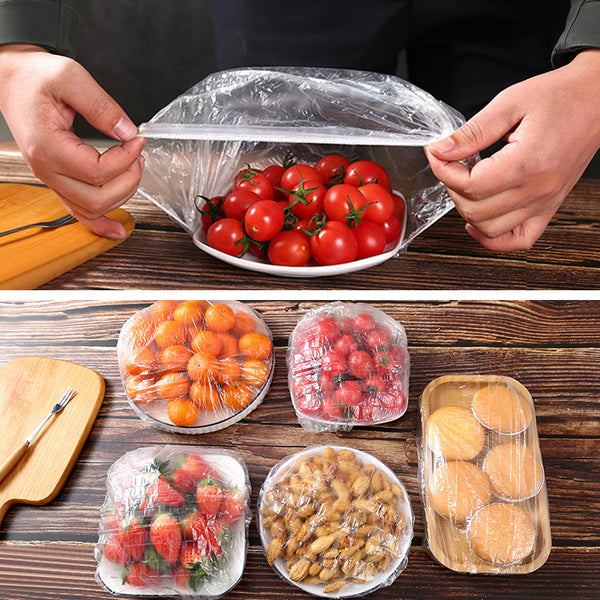 100pcs Disposable Cling Film Sleeve, No Odor Household Food Grade Fresh-keeping Bowl Cover, PE Cling Film Shower Cap