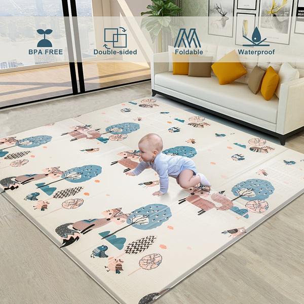 Baby Crawling Mat 79*71*0.6In/200*180*1.5cm Double-sided Antibacterial Waterproof Non-toxic Non-slip Reversible Foam Play Mat, Suitable For Infants Toddlers, Baby Living Room Non-Slip Play Mat, For 0-6 Years Unisex