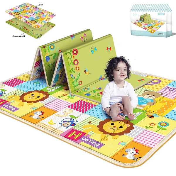 Baby Play Mat, Foldable Kids Rug, Double Sided Cartoon Pattern, Kids Room Rug With Educational Activity Surface, Easy To Carry