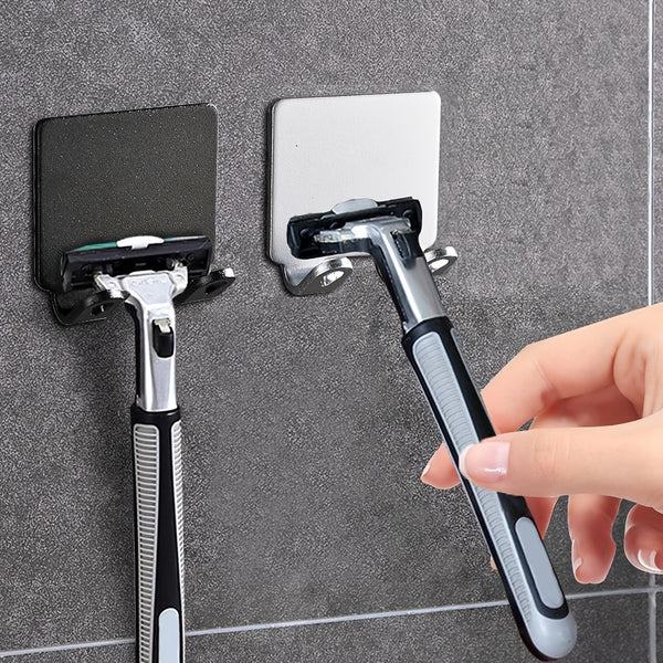 1/2/4pcs Punch Free Shaving Razor Holder, Men's Shaving Shaver Storage Hook Wall Shelf, Bathroom Razor Rack, Wall Kitchen Accessories