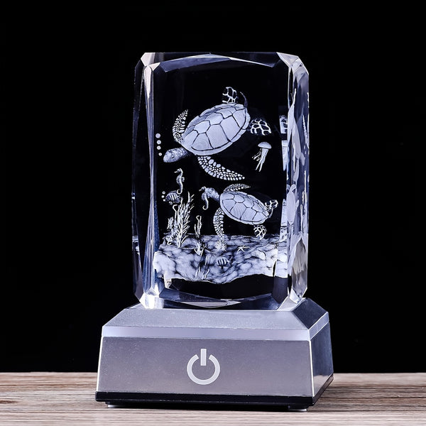 1pc 3D Turtle Crystal Statue With LED Base, 3.15*1.97*1.97in, Night Light For Animal Lover, Birthday Gifts For Friends, Children