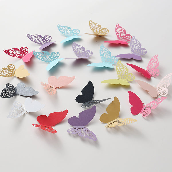 12pcs Creative DIY Self-adhesive Stickers, 3D Hollow Pearlescent Paper Simulation Butterflies, Home Decorations For Weddings And Holidays