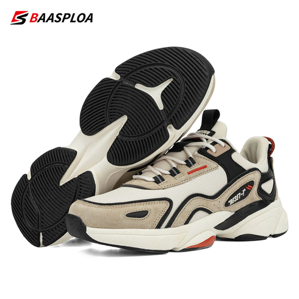 Baasploa Men's Casual Sneakers Non-slip Breathable Casual Walking Shoes Comfortable Leather Sneakers Male Waterproof Shoes