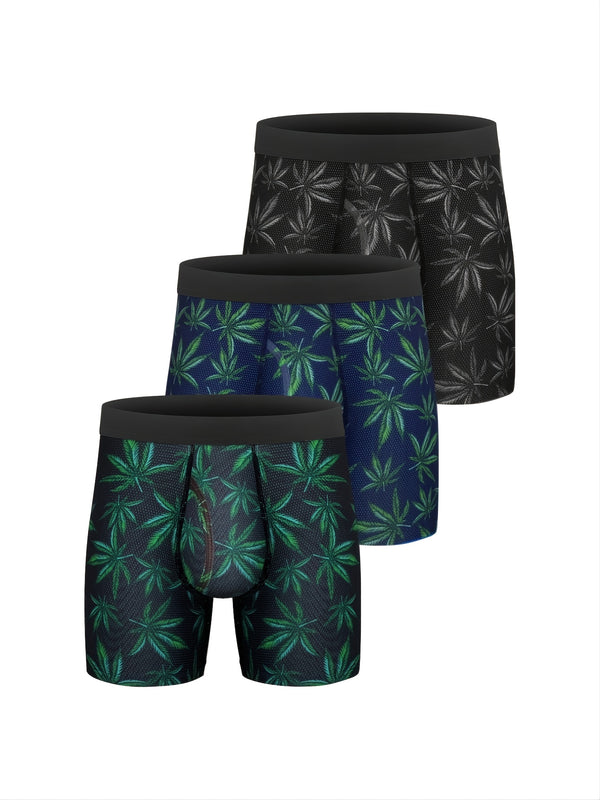 3pcs Men's Fashion Cartoon Maple Leaf Print Boxer Briefs