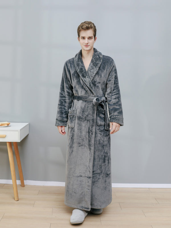 Men's Plush Bathrobe For Autumn & Winter, Men's Loungewear